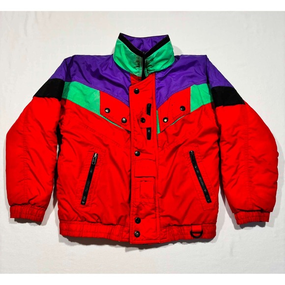 Vintage Other - Vintage Kids M 10-12 Colorblock‎ Ski Jacket Red Purple Green Retro 90s Puffer